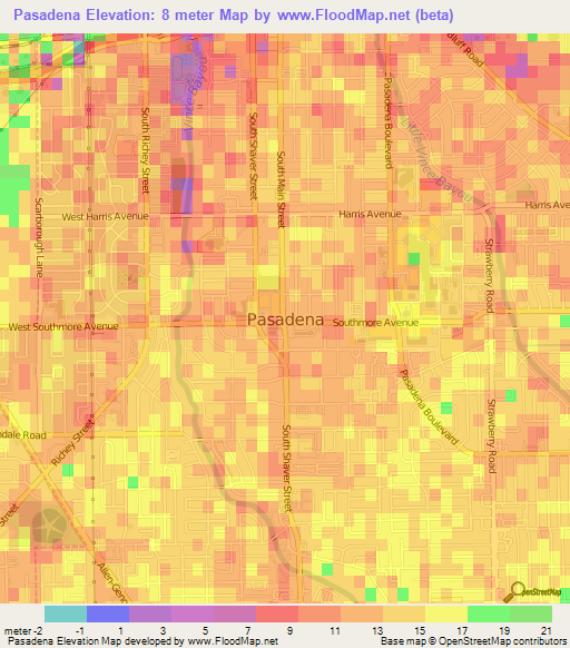 Pasadena,US Elevation Map