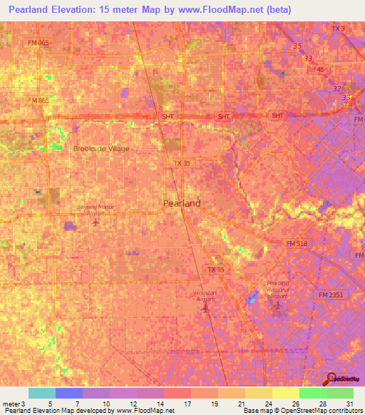 Pearland,US Elevation Map