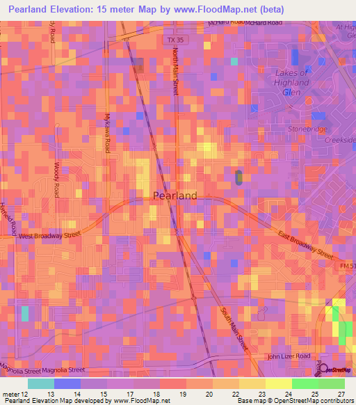 Pearland,US Elevation Map