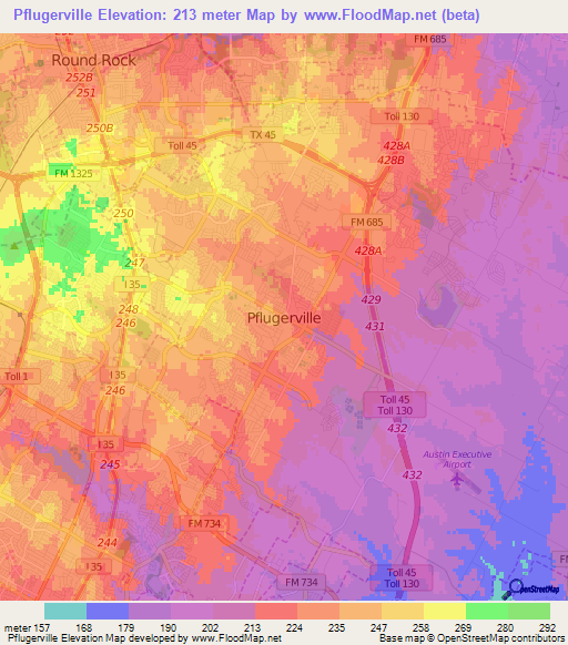 Pflugerville,US Elevation Map