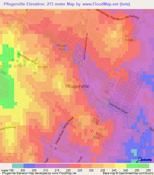 Pflugerville,US Elevation Map