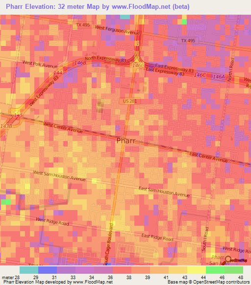 Pharr,US Elevation Map