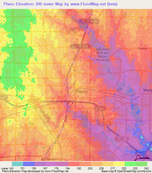 Plano,US Elevation Map