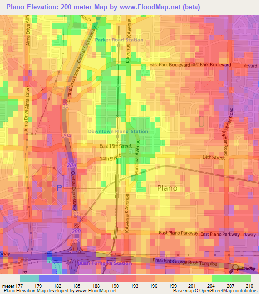 Plano,US Elevation Map