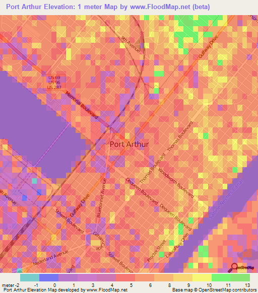 Port Arthur,US Elevation Map