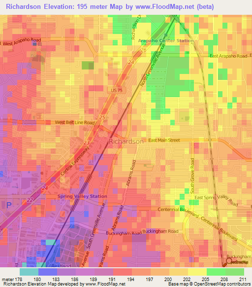 Richardson,US Elevation Map