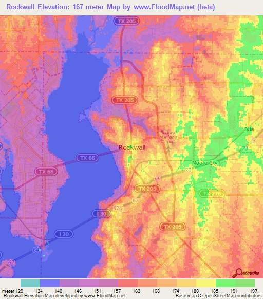 Rockwall,US Elevation Map