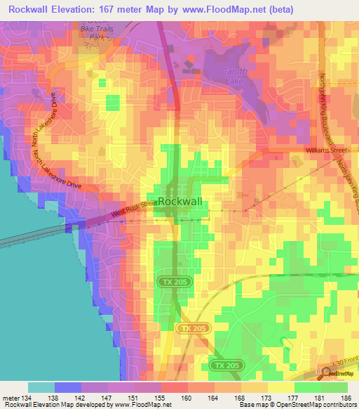 Rockwall,US Elevation Map