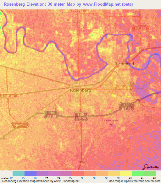 Rosenberg,US Elevation Map