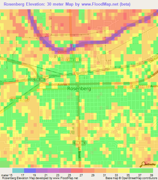 Rosenberg,US Elevation Map