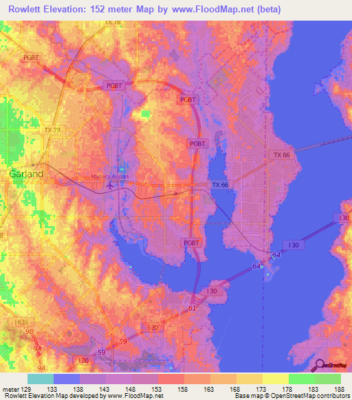 Rowlett,US Elevation Map