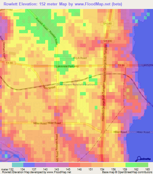 Rowlett,US Elevation Map