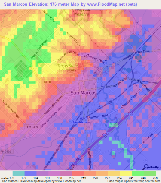 San Marcos,US Elevation Map