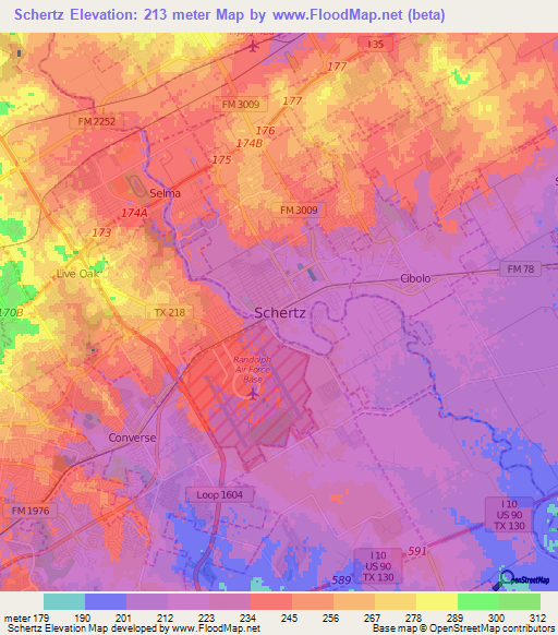 Schertz,US Elevation Map