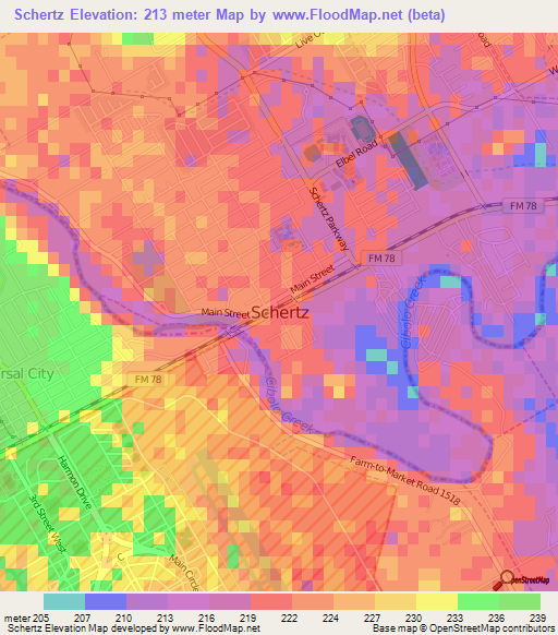 Schertz,US Elevation Map