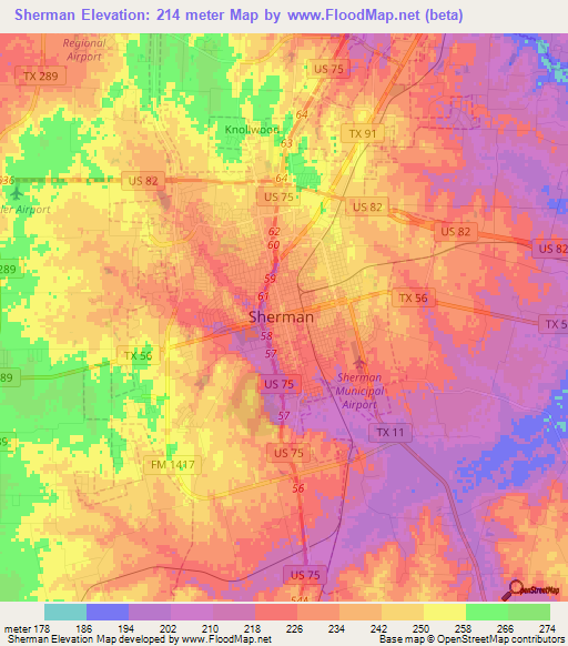 Sherman,US Elevation Map