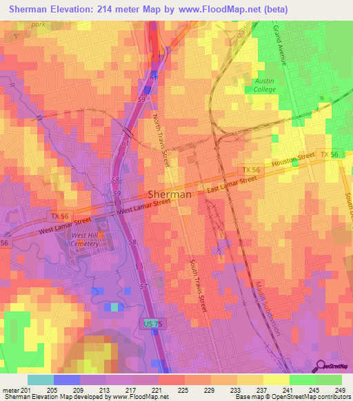 Sherman,US Elevation Map