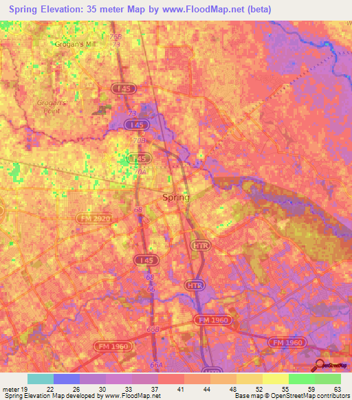 Spring,US Elevation Map