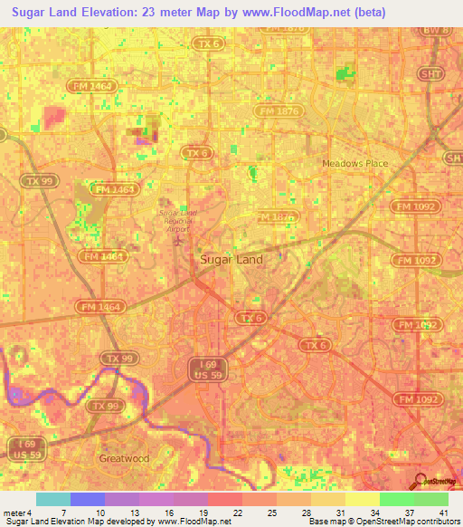 Sugar Land,US Elevation Map