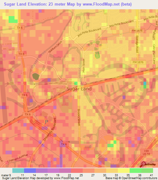 Sugar Land,US Elevation Map