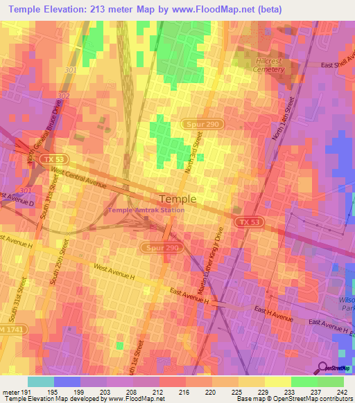 Temple,US Elevation Map