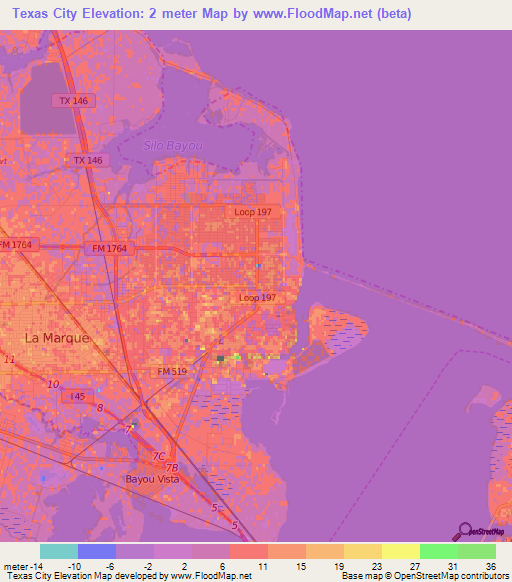 Texas City,US Elevation Map