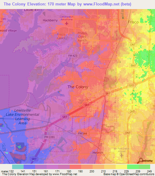 The Colony,US Elevation Map