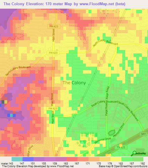 The Colony,US Elevation Map