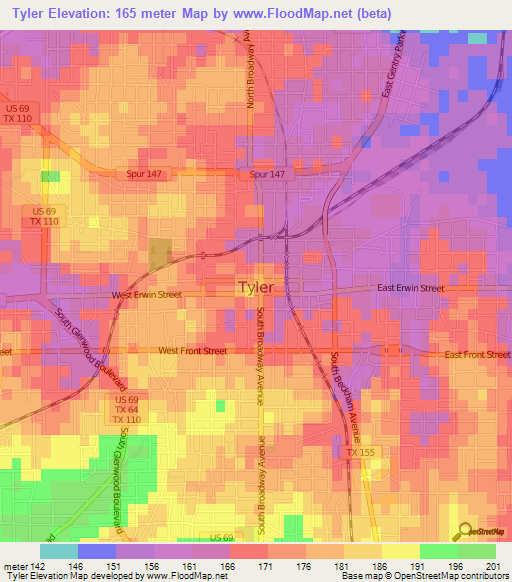 Tyler,US Elevation Map