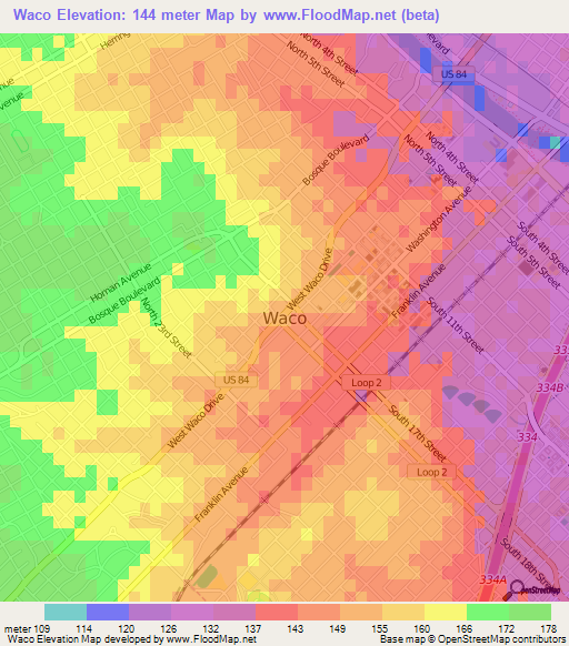 Waco,US Elevation Map