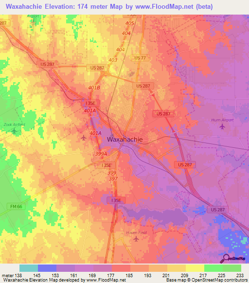 Waxahachie,US Elevation Map