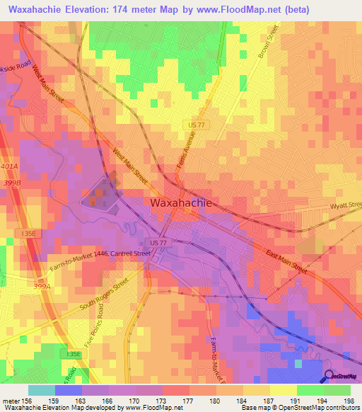 Waxahachie,US Elevation Map