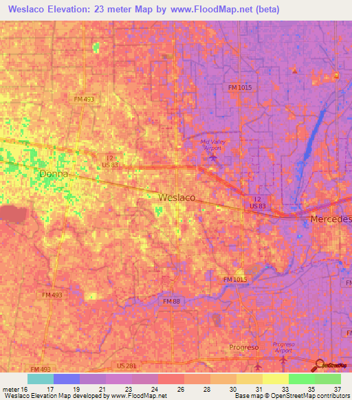 Weslaco,US Elevation Map