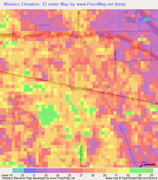 Weslaco,US Elevation Map