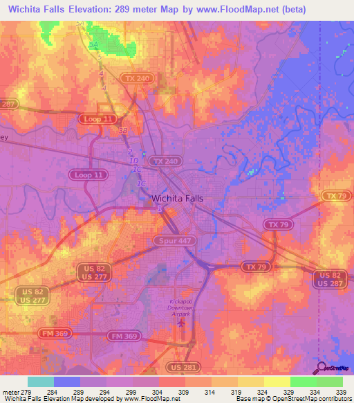 Wichita Falls,US Elevation Map