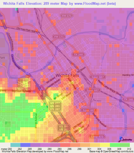 Wichita Falls,US Elevation Map