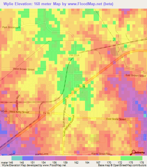 Wylie,US Elevation Map