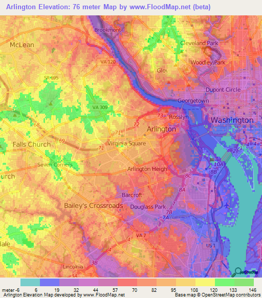 Arlington,US Elevation Map