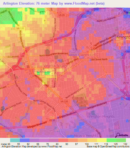 Arlington,US Elevation Map