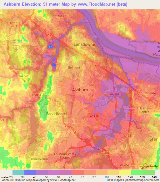 Ashburn,US Elevation Map