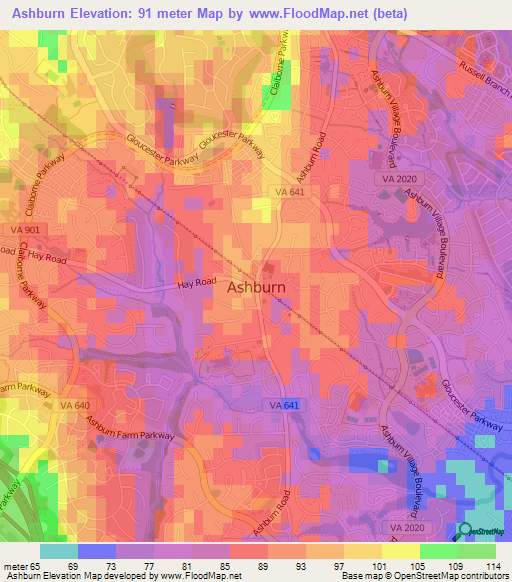 Ashburn,US Elevation Map