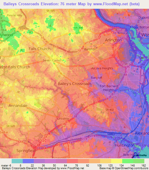 Baileys Crossroads,US Elevation Map