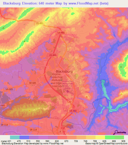 Blacksburg,US Elevation Map