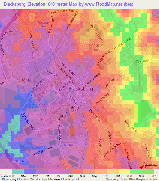 Blacksburg,US Elevation Map