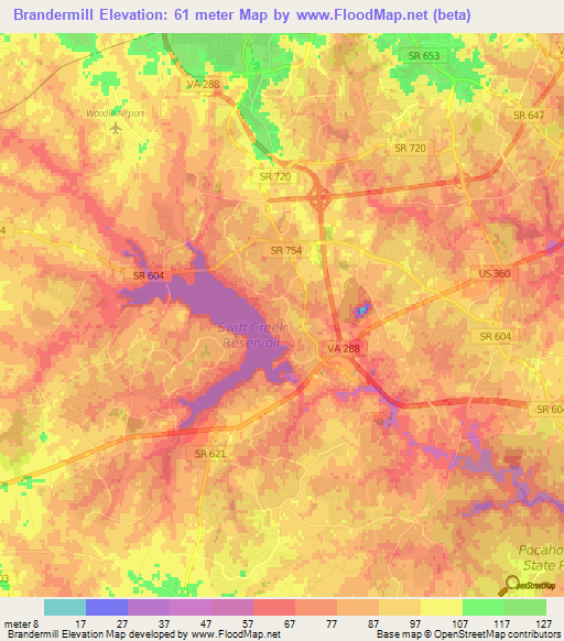 Brandermill,US Elevation Map