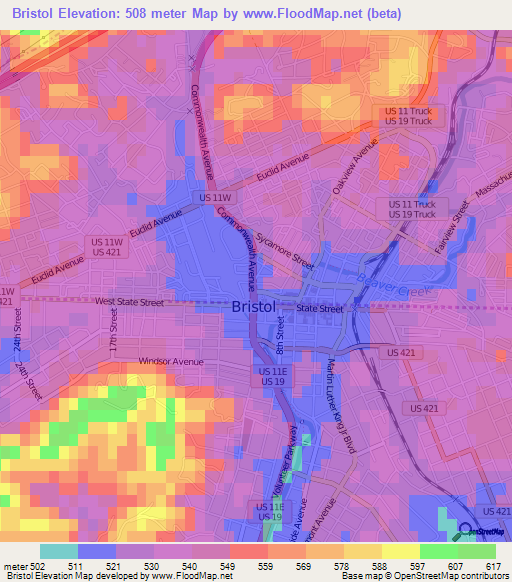 Bristol,US Elevation Map