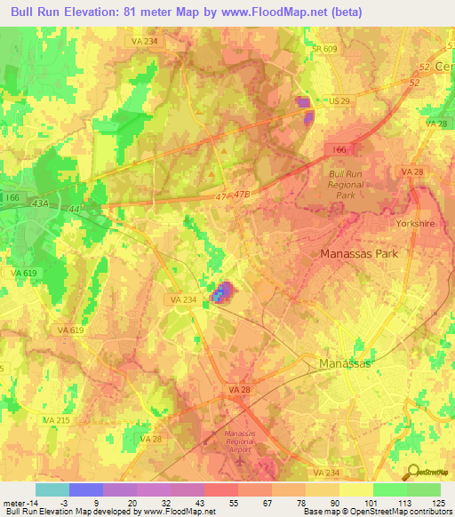 Bull Run,US Elevation Map