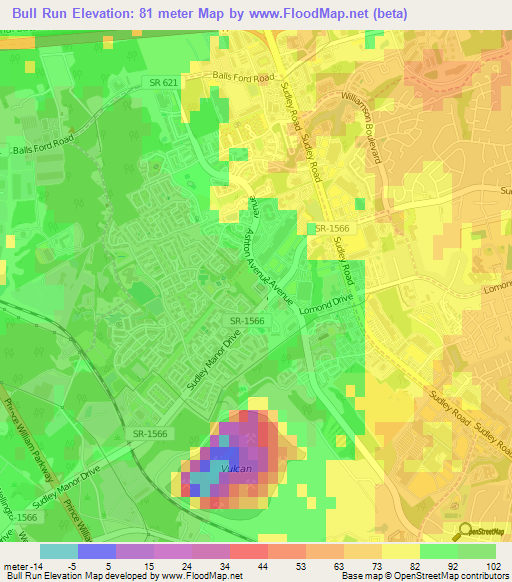 Bull Run,US Elevation Map