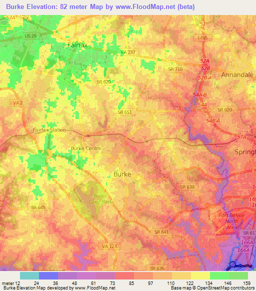 Burke,US Elevation Map