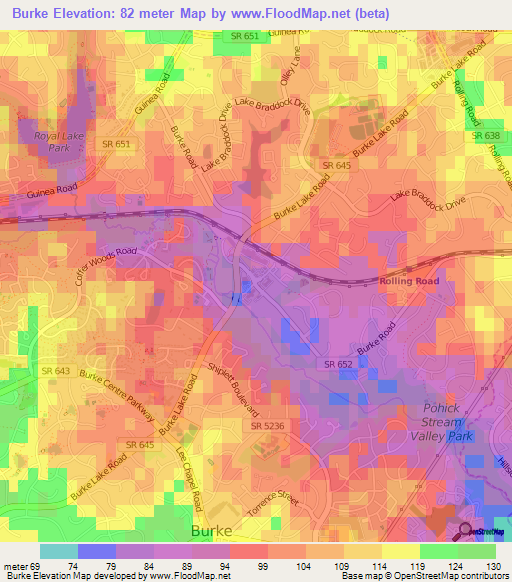 Burke,US Elevation Map